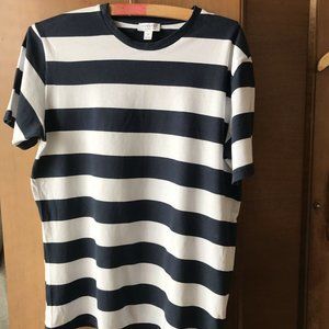 Sunspel Navy White Block Stripe T-Shirt, Size Medium